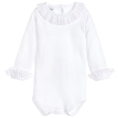 Babidu Baby Frill Collar Long Sleeve Bodysuit with Soft Pink Ruffles
